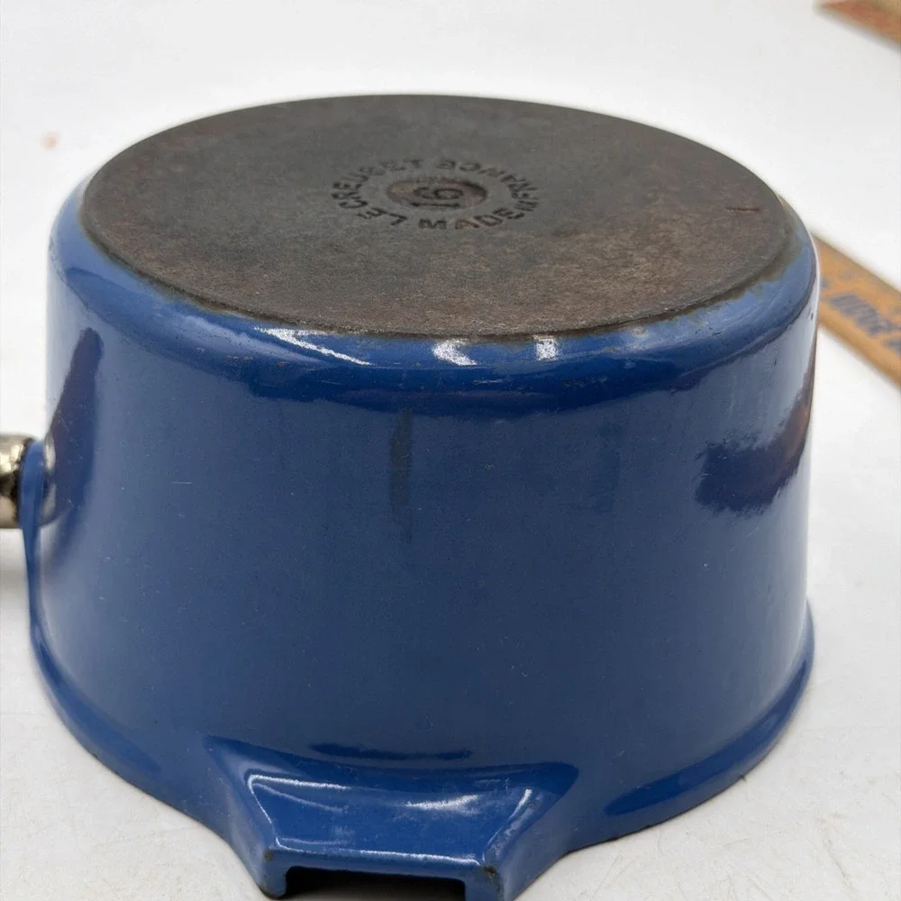 VTG Le Creuset Blue Enameled Cast Iron 1 QT Double Pour Saucepan W/Wood Handle